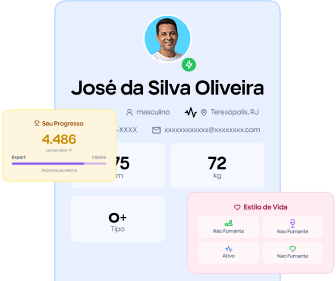 Painel de saúde longitudinal com perfil do paciente e indicadores de bem-estar