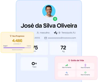Painel de saúde longitudinal com perfil do paciente e indicadores de bem-estar